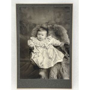1800s FW Sander Victorian Baby Fur Rug Portrait Black‎ White Vintage Photograph